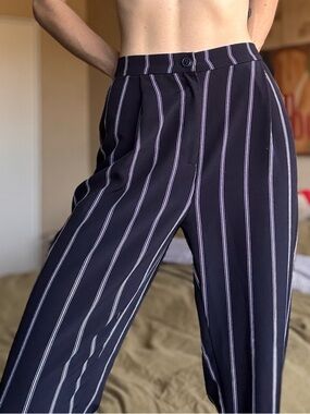 H&M Navy Wide-Leg Pinstripe Trousers